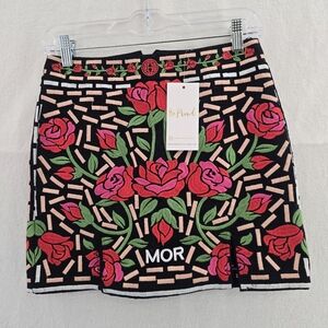 NWT Herencia Collection Heavy Embroydery Lined Colorful Mini Skirt. Size Small